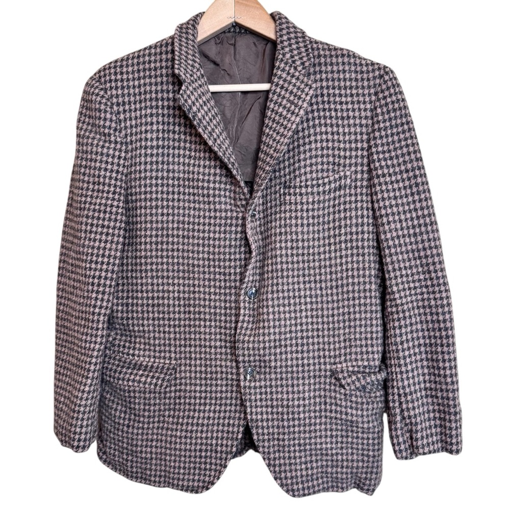Vintage 50s Harris Tweed Scottish Wool Men's Houndstooth Blazer Jacket - S